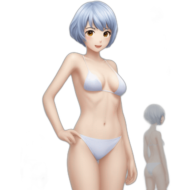 realistic full body rei ayanami nue short hair teen back and front views bikini emoji