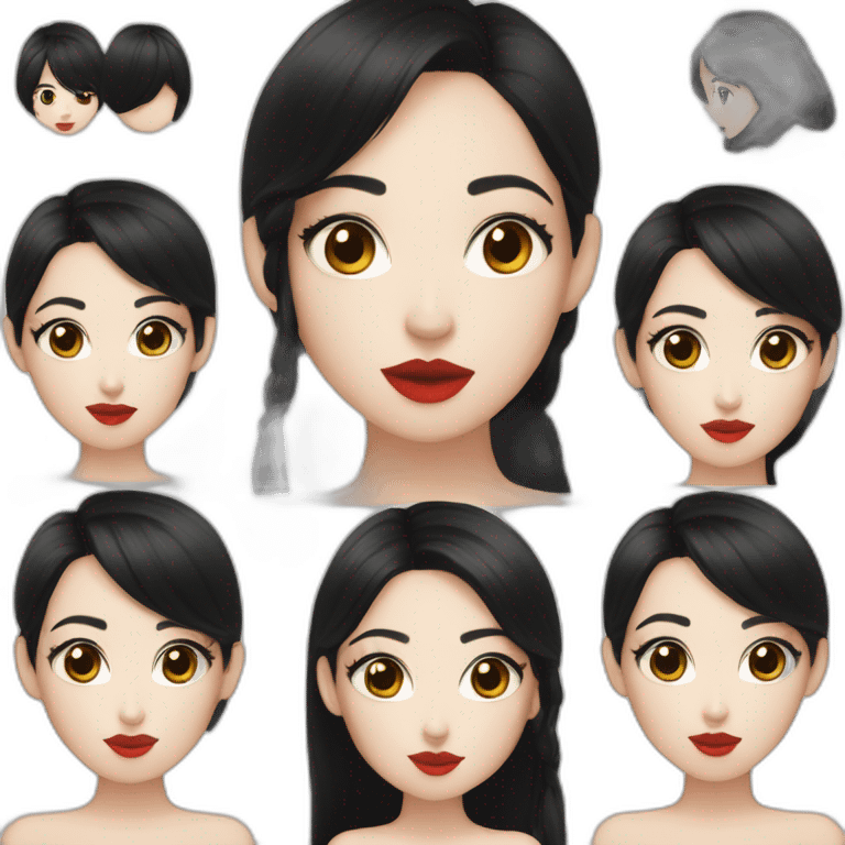 Beautiful young woman,Black hair,long hair,White skin,oval face,big eyes,Blackeyes,Redlips,Chinese emoji