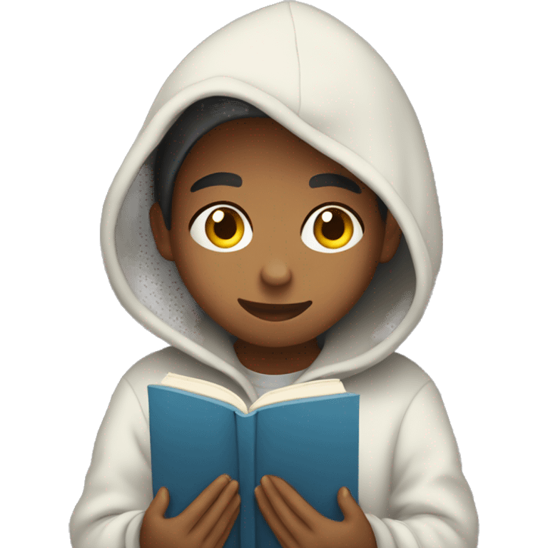 teenager in hoodie reading a book emoji