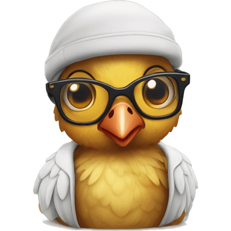 Poussin avec des lunettes et un coeur emoji