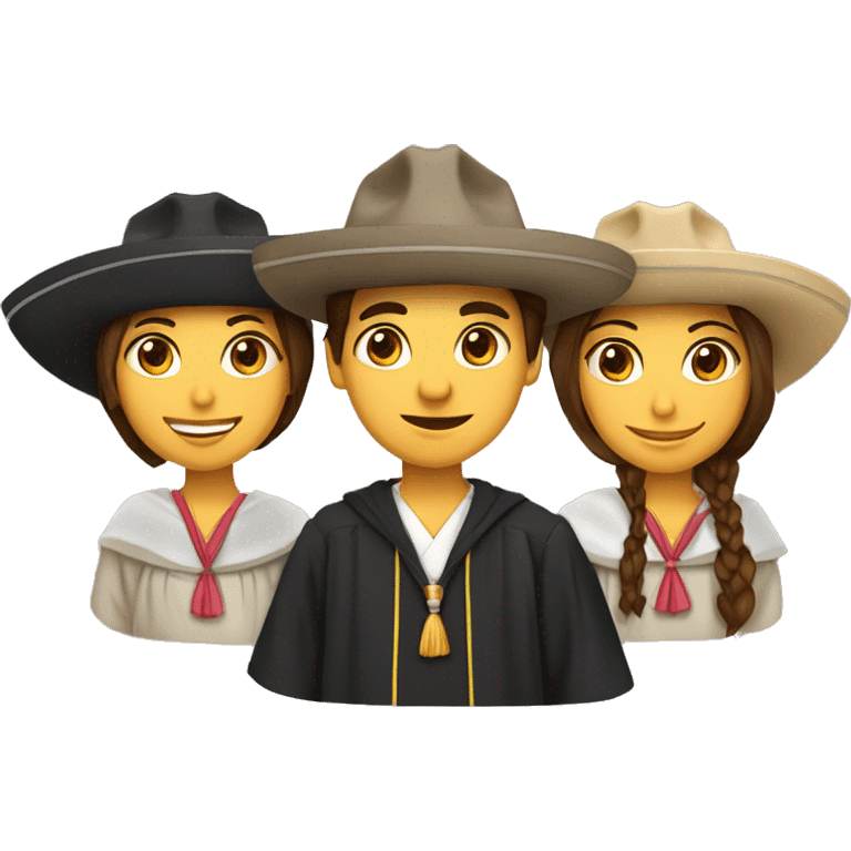 tres amigos graduados. dos mujeres un hombre, una de las mujeres con anteojos emoji