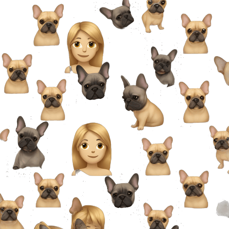 honey hair woman with dark gray french bulldog emoji