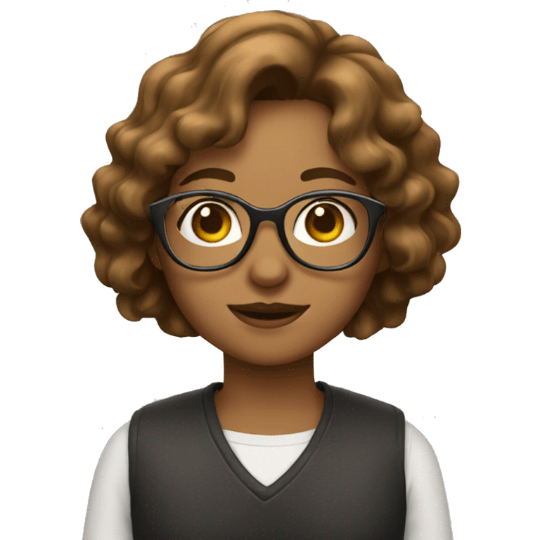 Girl with wavy brown bob and round glasses emoji