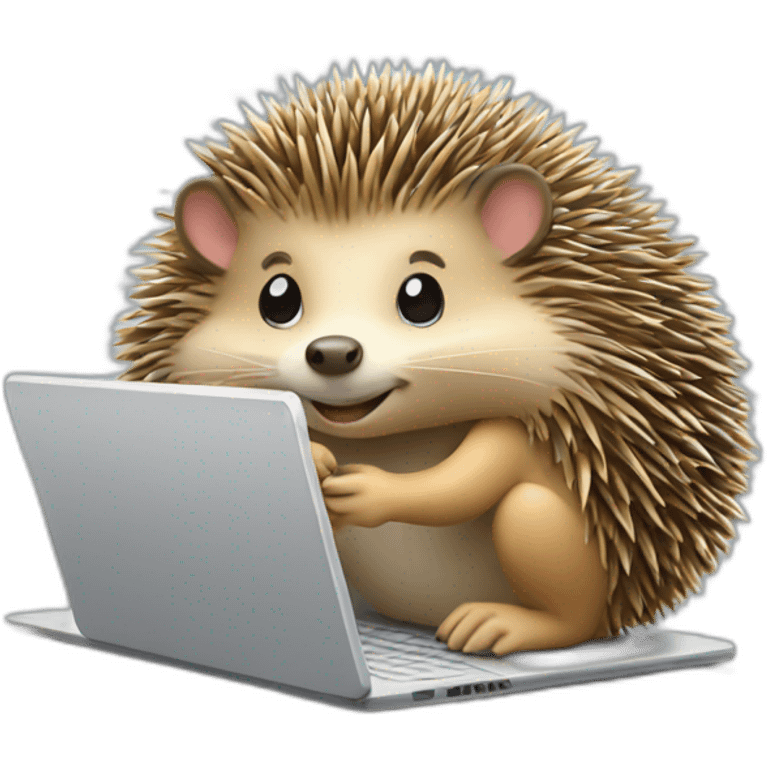 hedgehog working on a laptop smiling emoji