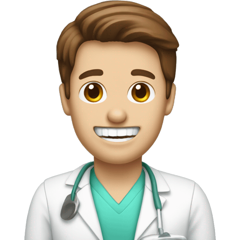 Brown haired dentist holding denture emoji