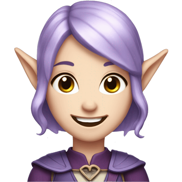 pale skin, purple hair, elf ears, archer girl , laughing out loud emoji