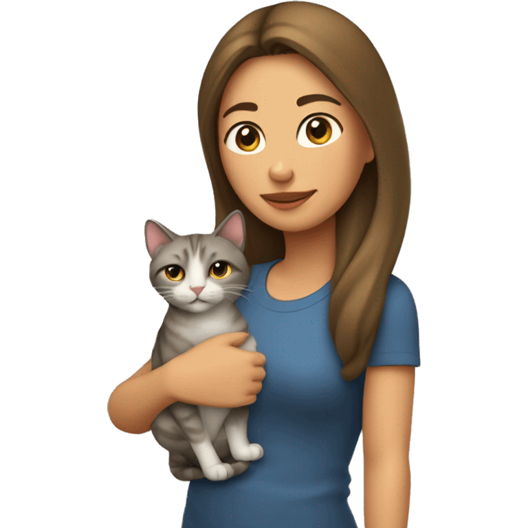 Mujer con gato pequeño pardo en brazos  emoji