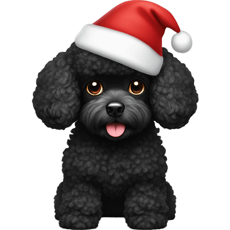 Black toy poodle wearing Santa hat emoji