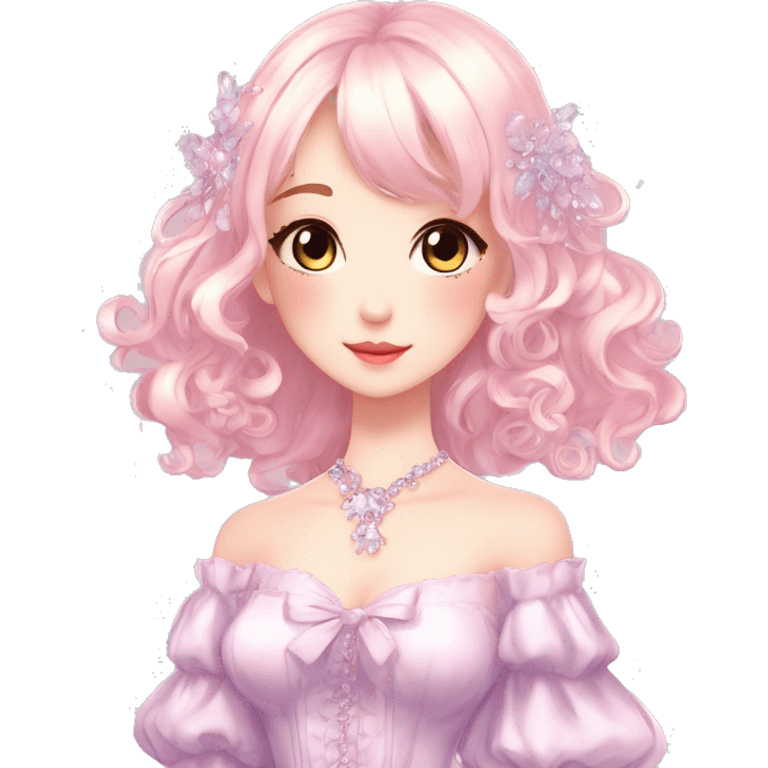 Dreamy pretty elegant kawaii shiny blushing shy anime lady kawaii beautiful hair naturecore fairycore cottagecore jewels trending aesthetic full body emoji