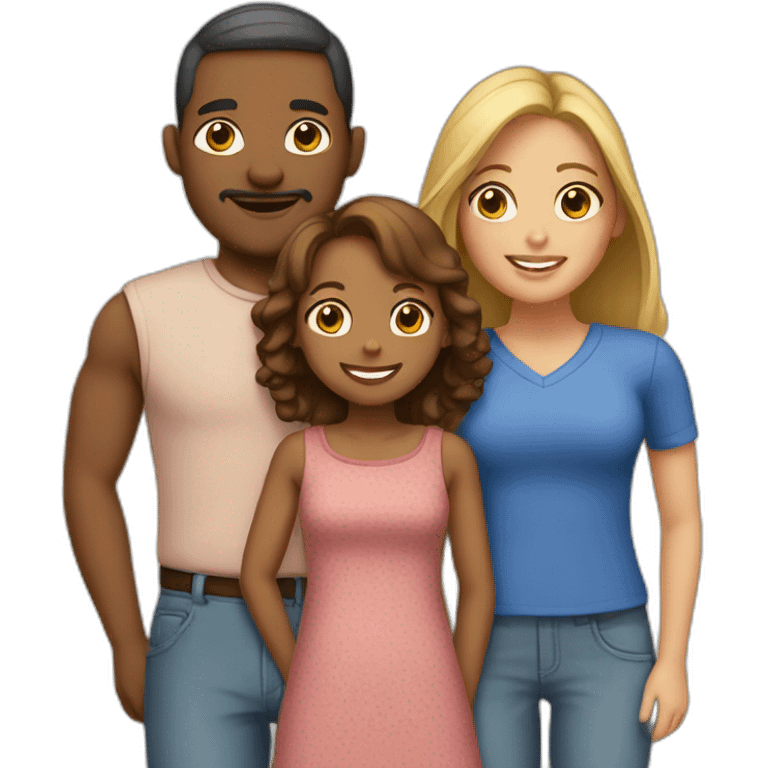 a family consisting of an interracial couple with 2 kids emoji