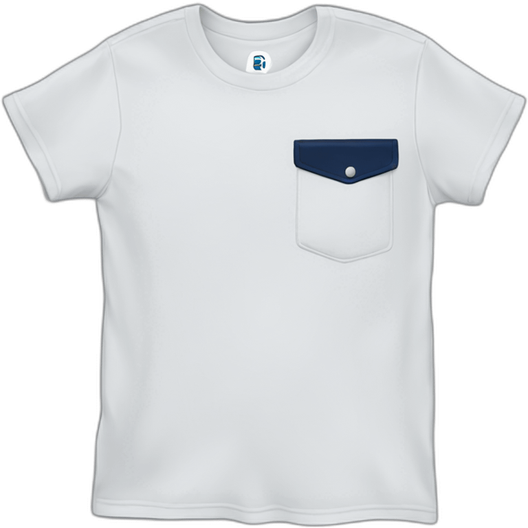 white tshirt with navy letter r on breast pocket emoji