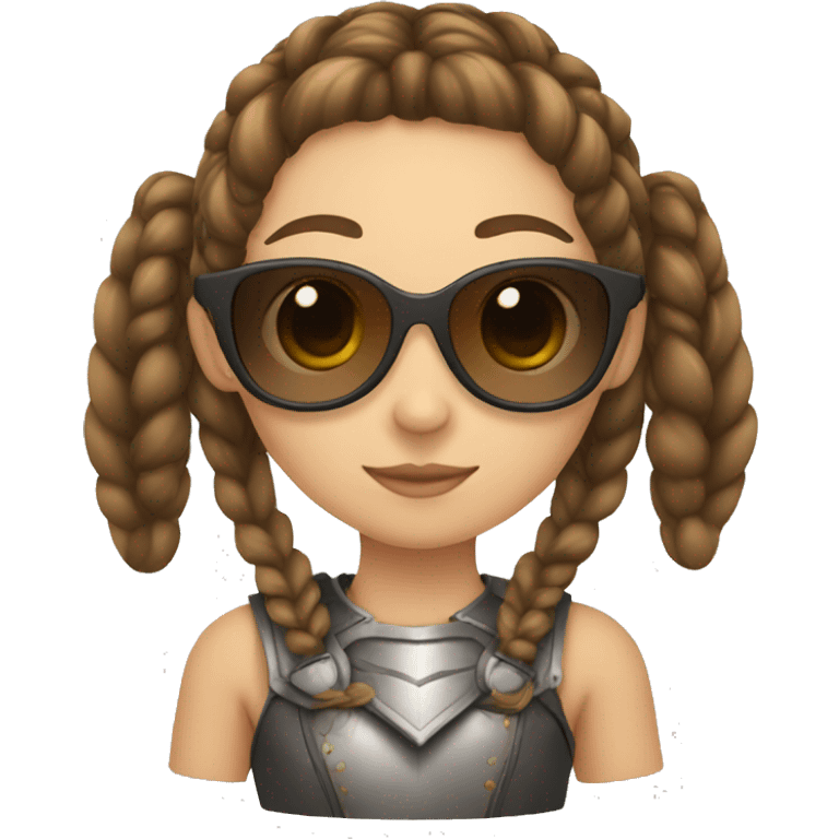 Girl knight with French braids, brown hair and sunglasses emoji