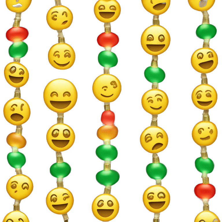 Create a garland smiley face with small bulbs emitting warm light. The light bulbs are multicolored (red, green, yellow) or in one golden tone. The garland should look bright and festive emoji