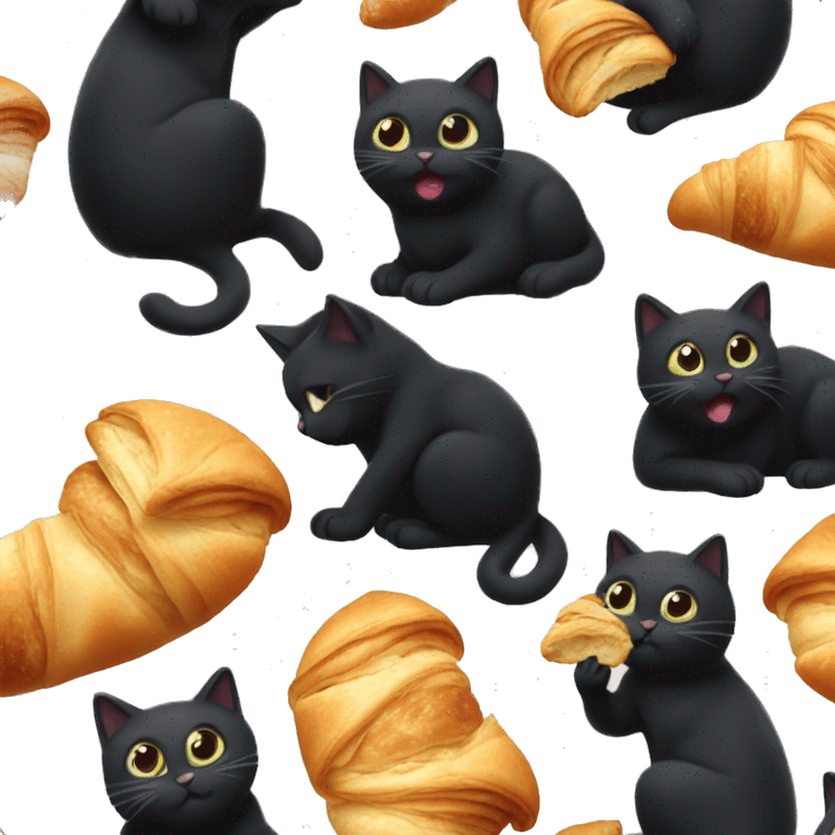 Black cat eating a croissant messily emoji