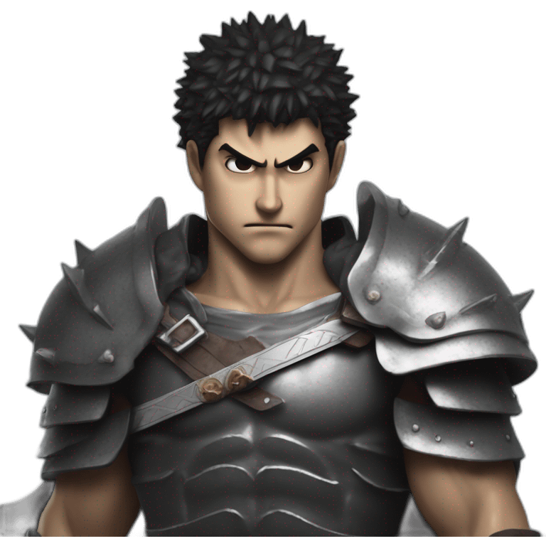 angry berserk guts carrying a huge sword on his shoulder framed on his bust emoji