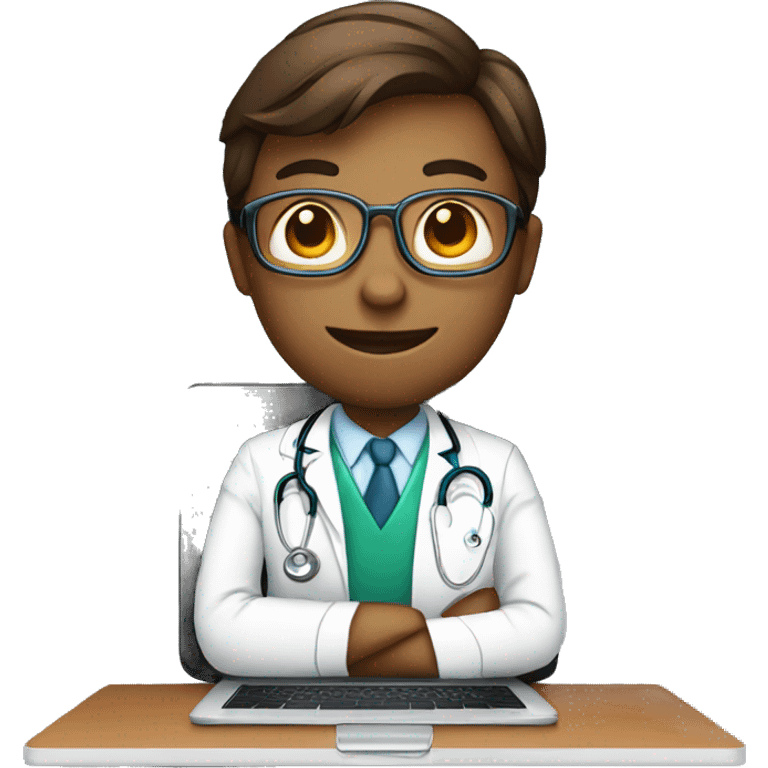 a doctor with stethoscope sitting in front of a laptop emoji