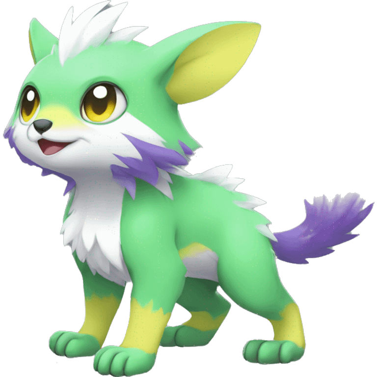 Cute cool green white yellow purple animal hybrid Fakemon full body emoji