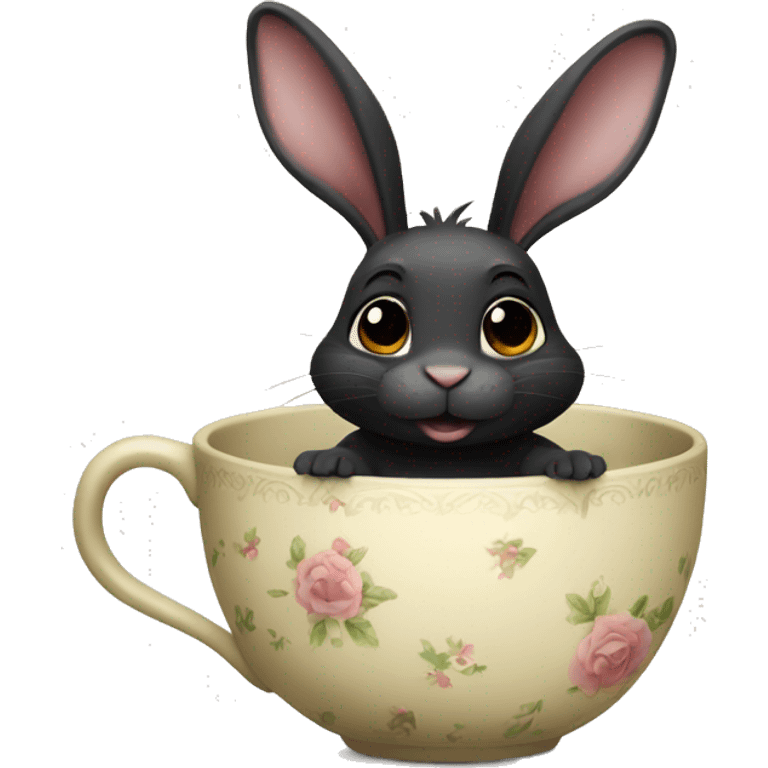 Black rabbit sat in teacup emoji