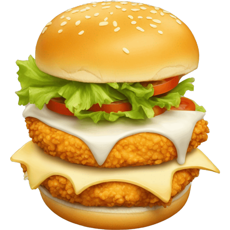 a crispy chicken burger filled with cheese emoji