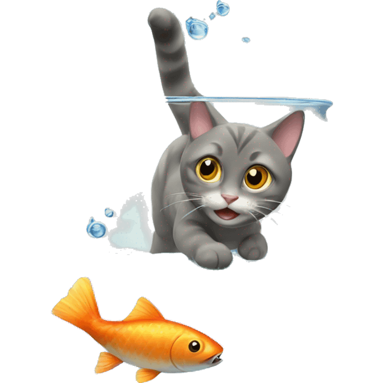 Cat trying to catch a fish from fish bowl emoji