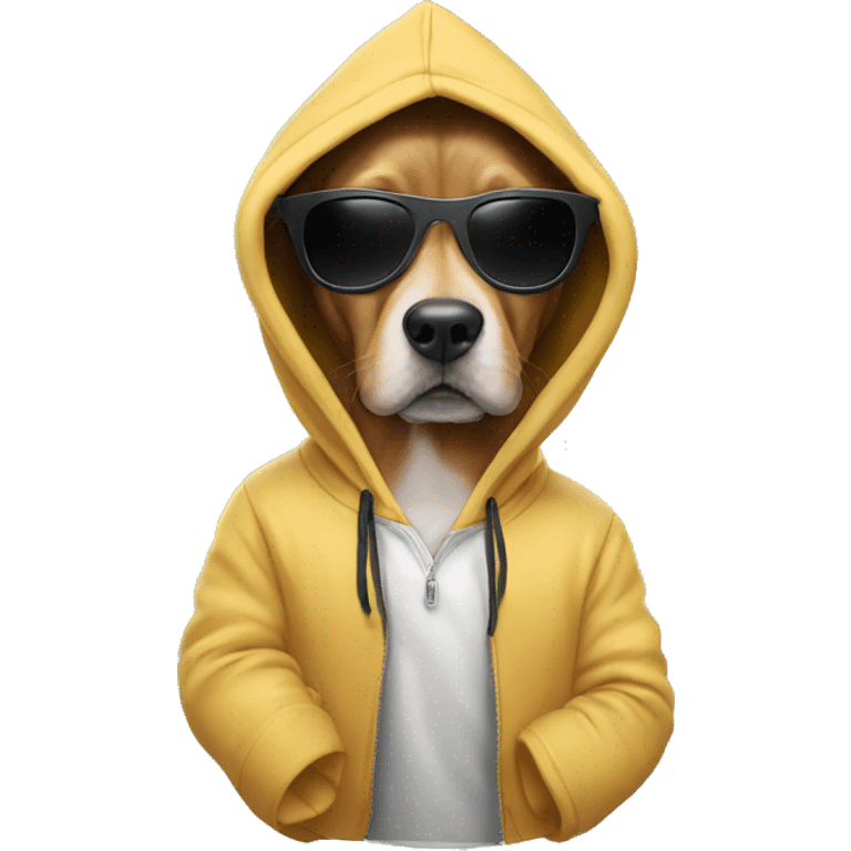 dog wearing a hoodie and sunglasses emoji