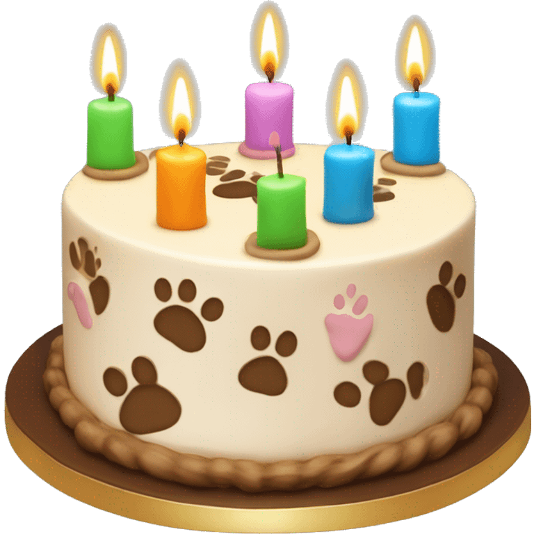 Paw print birthday cake with three candles emoji