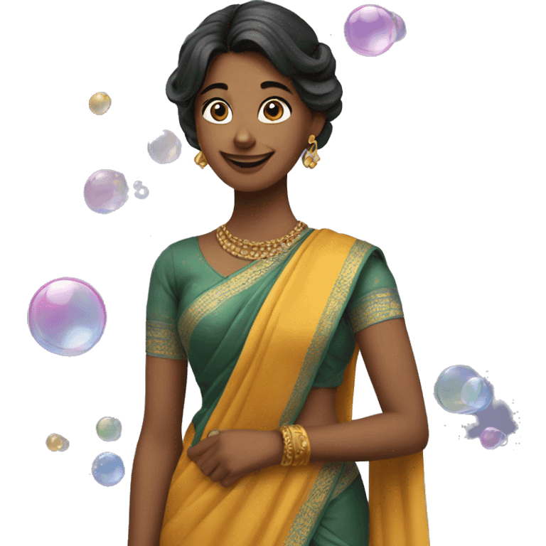 A fair girl in saree and bubbles around her emoji