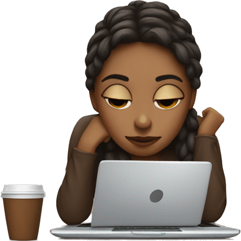 tired girl with laptop drinking a lot of coffee emoji