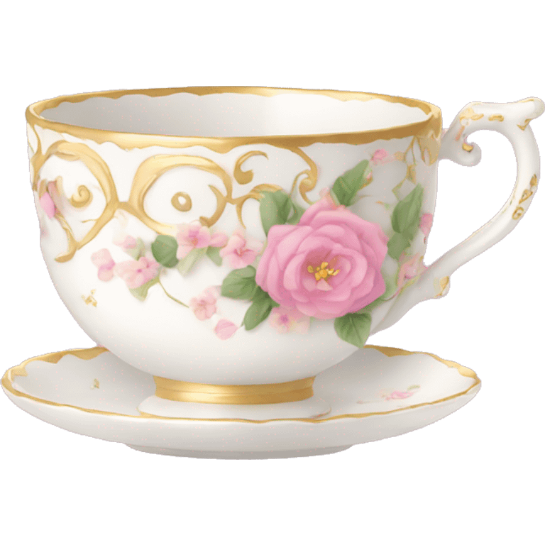 princess tea cup with pink flowers and gold details  emoji