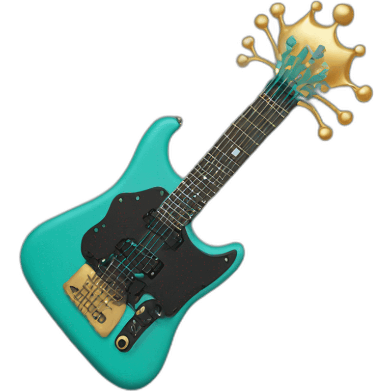 Soolking brook ;black affro cut ;turquoise electric guitar;golden crown ;skeletal face emoji