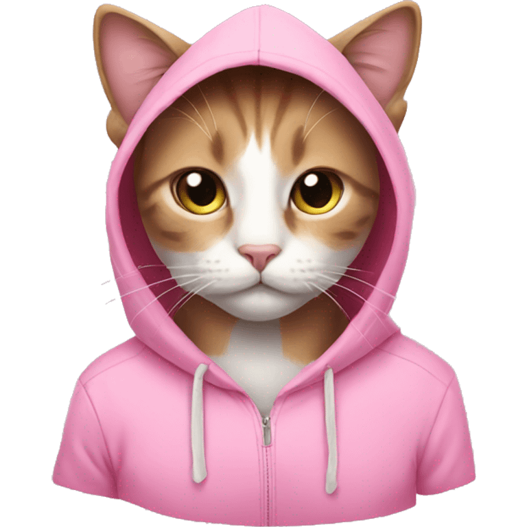 Cat wearing a pink bow and a pink hoodie emoji