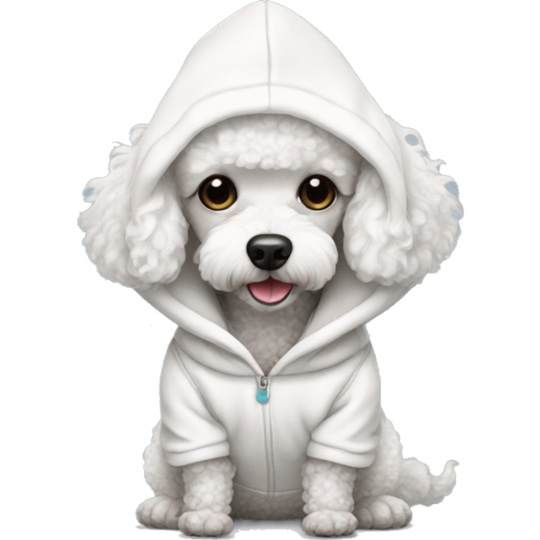 Mini white poodle wearing hoodie emoji