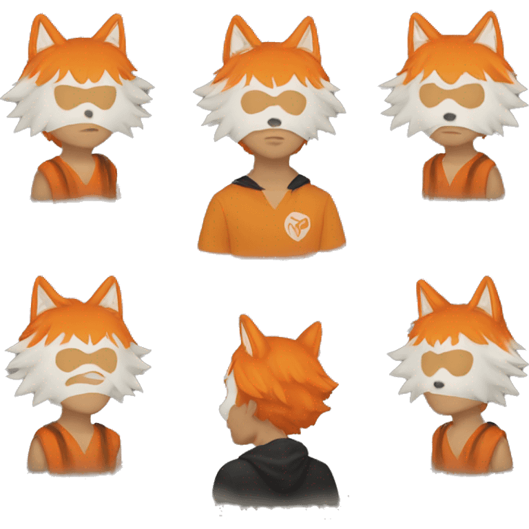 Orange-haired man wearing half kitsune mask emoji