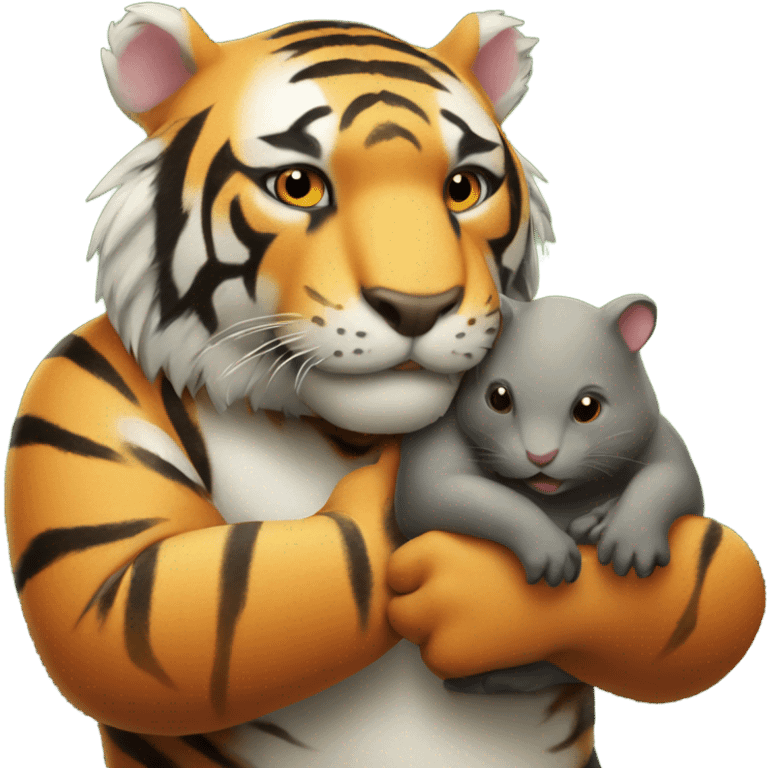 Tiger holding hands with wombat emoji