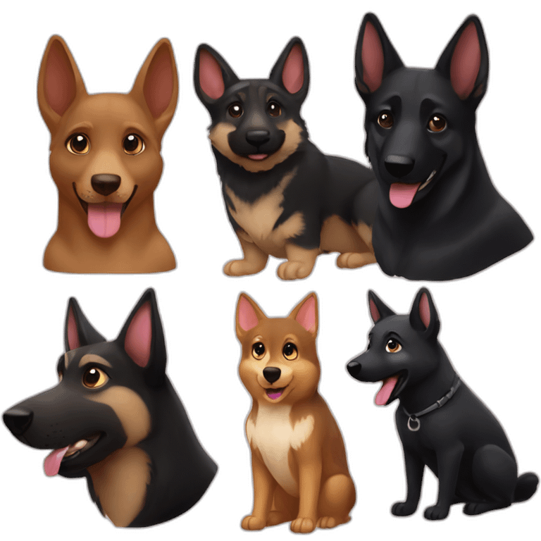 2 squirrels and 1 black German shepherd emoji