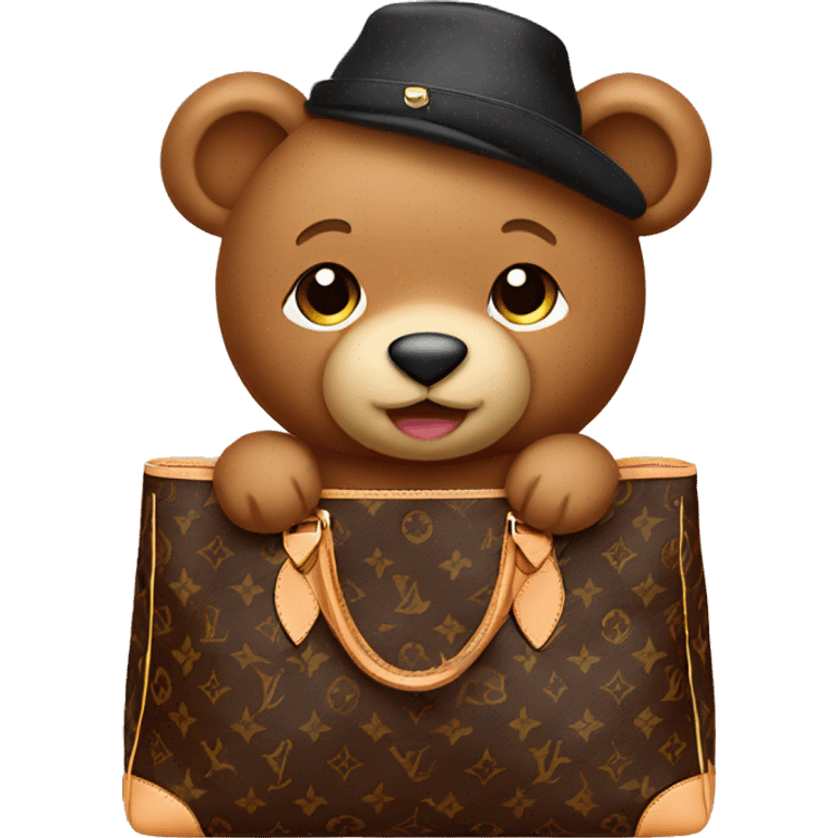 Teddy sitting in Louis Vuitton bag emoji