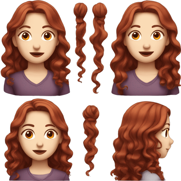 Girl emoji with pale skin and wavy dark red hair  emoji