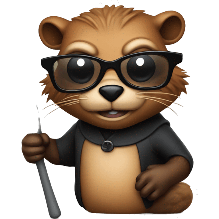 An evil beaver with a bat in his hands and black glasses emoji