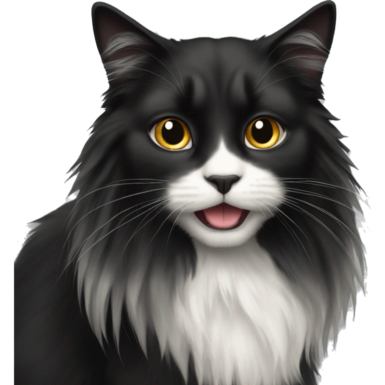 black cat domestic long-haired with half white mouth emoji