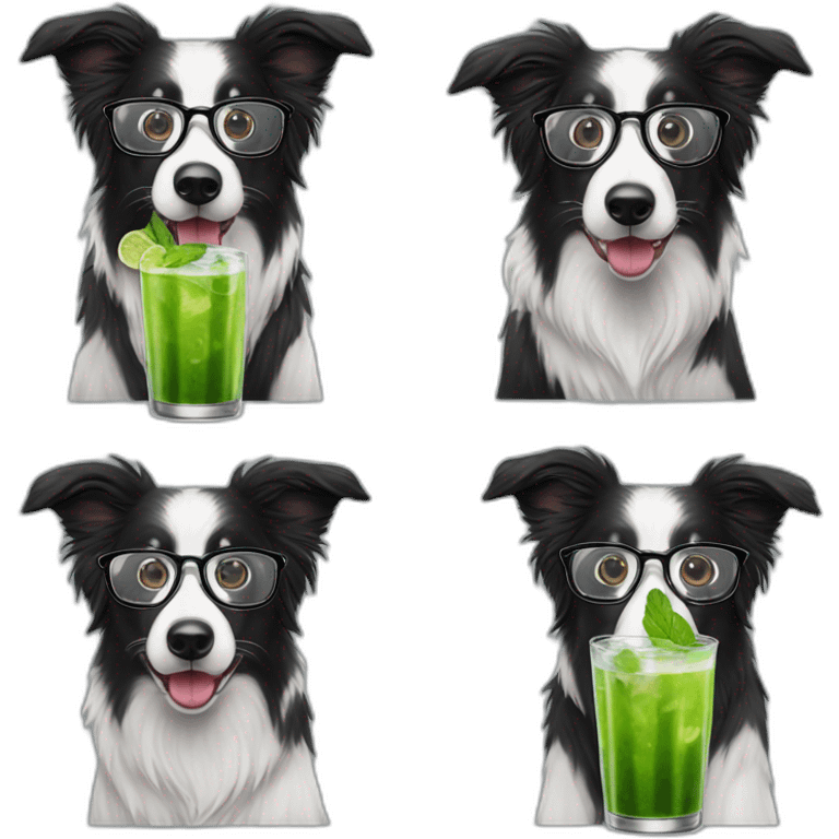 border collie with glasses drinking mojito emoji