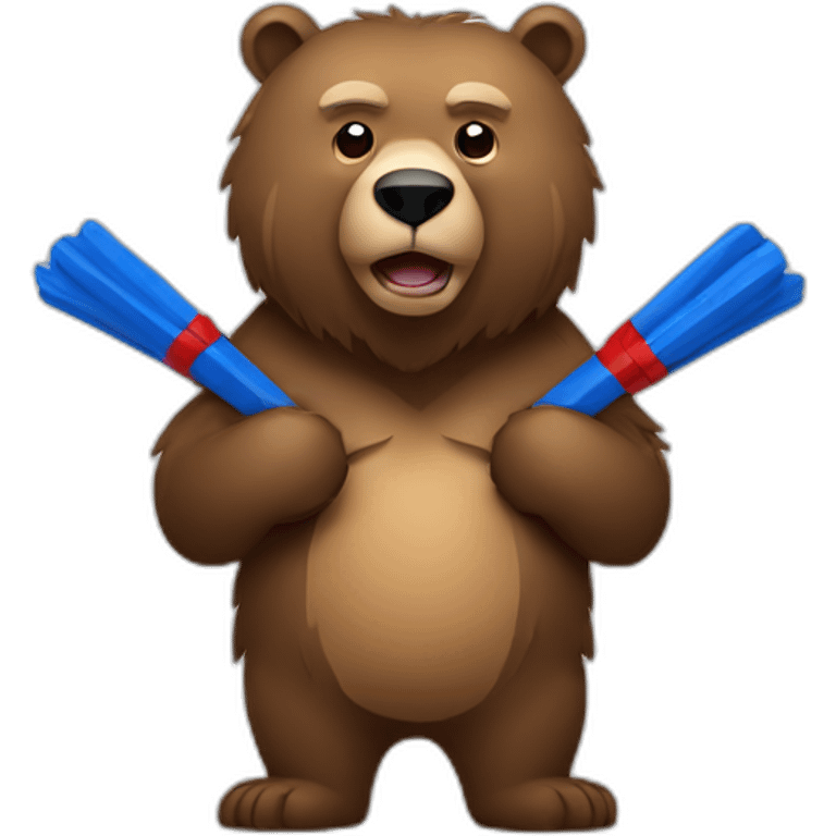 Grizzly holding 2 blue and red sticks emoji