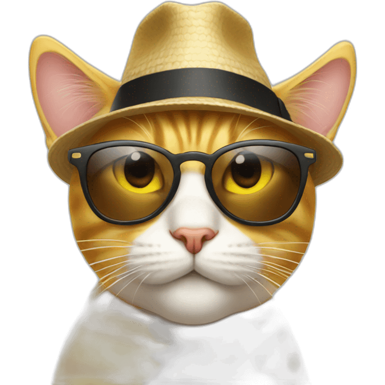 yellow cat emoji in sunglasses and hat emoji