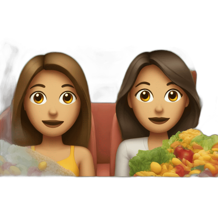 brunette and tan in a car made of food emoji