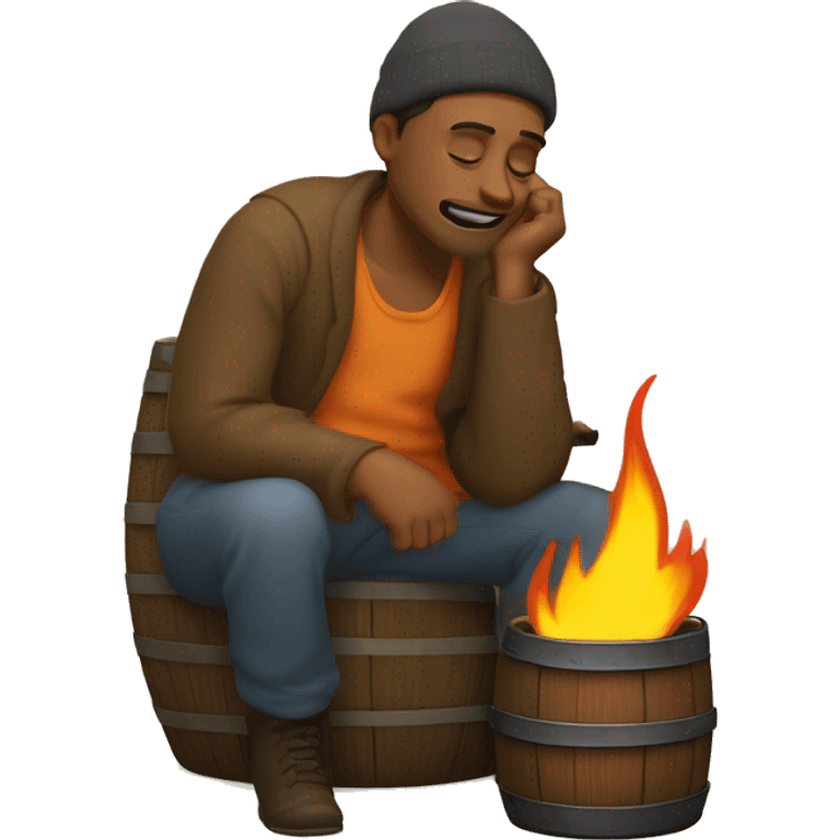 poor man warms himself by a barrel of firepoor man sitting by fire emoji