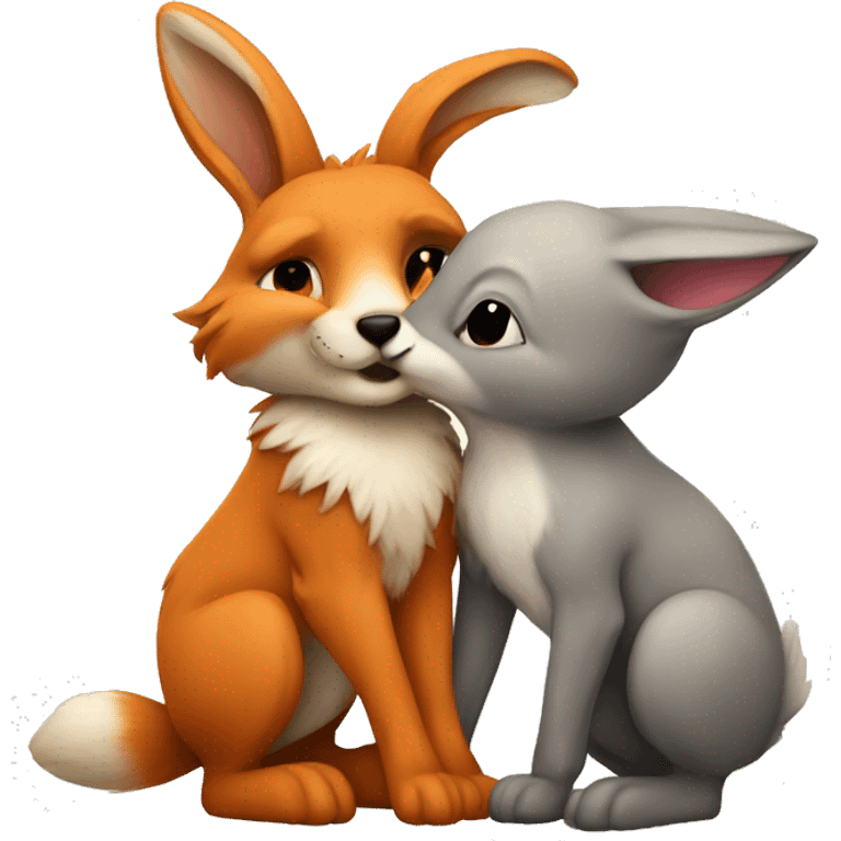 Rabbit and fox kissing emoji