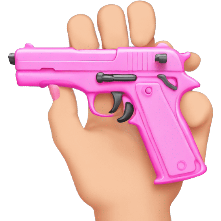 Hand holding pink gun with pink nails  emoji