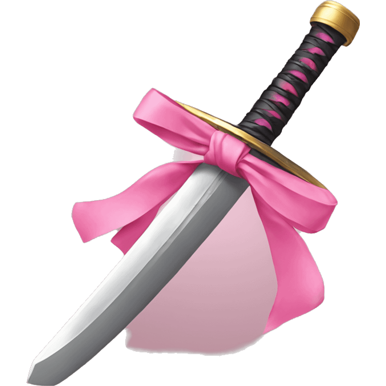 Samurai sword, pink ribbon cute emoji