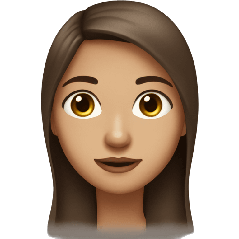 girl long straight brown hair, brown eyes, medium nose, small painted mouth umra emoji