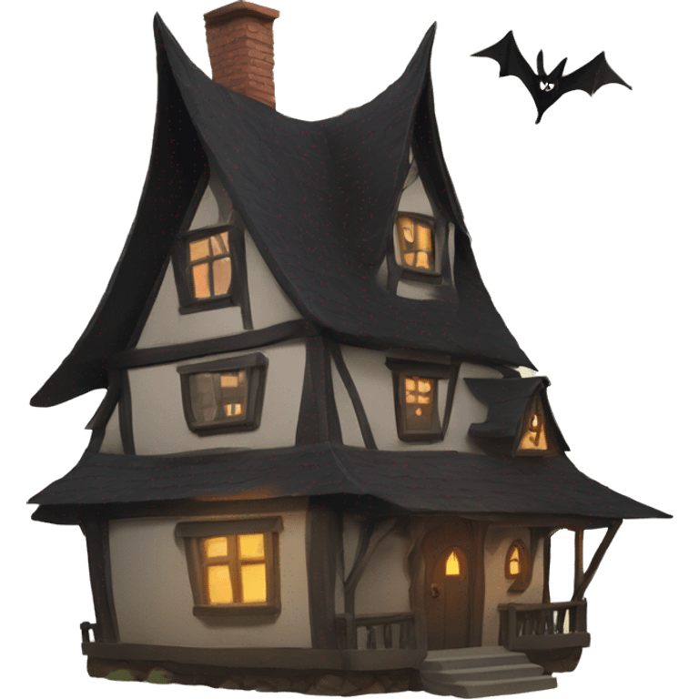 a witch house with flying witch emoji