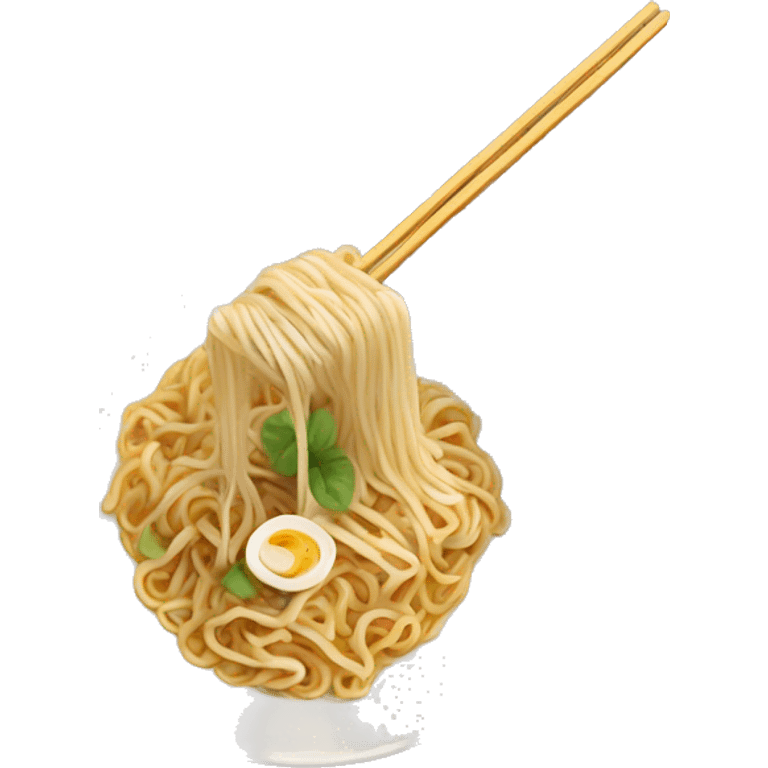 Chinese noodles dangle from a spoon into a plate emoji